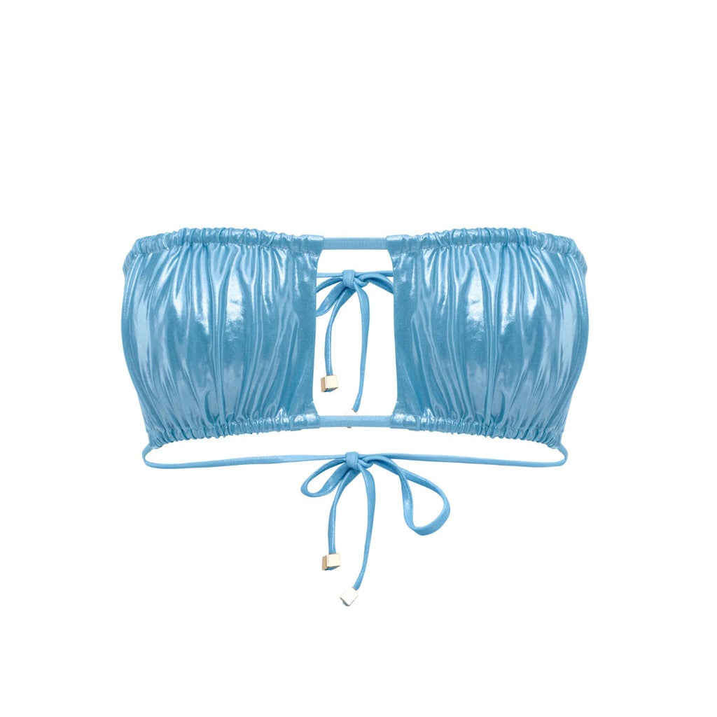 Ruched bikini top in color metallic blue