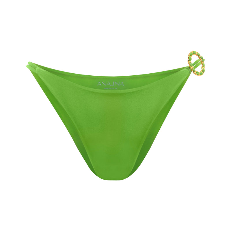 Tanga bikini bottoms in metallic green