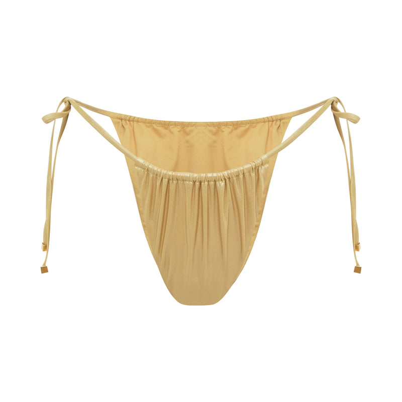 Ruched bikini bottoms in colour metallic gold