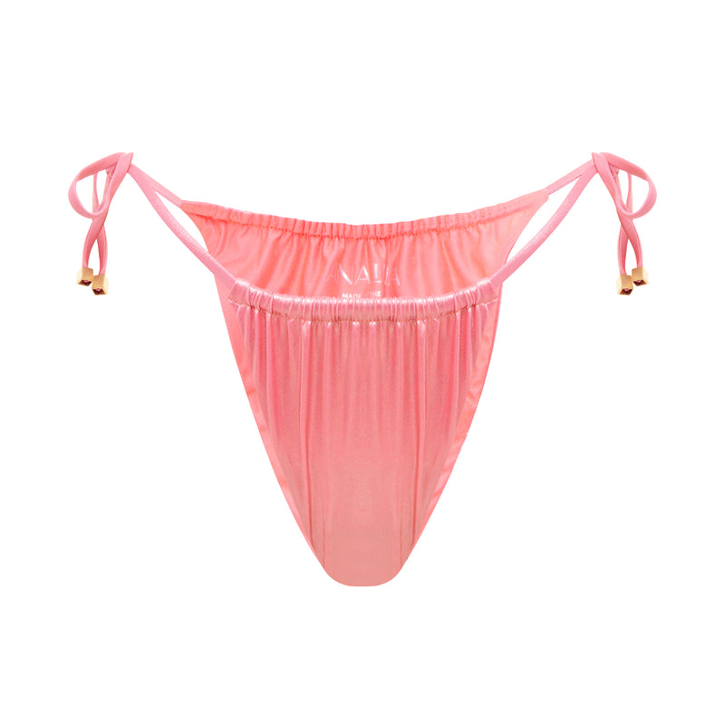 Ruched bikini bottoms in colour metallic pink