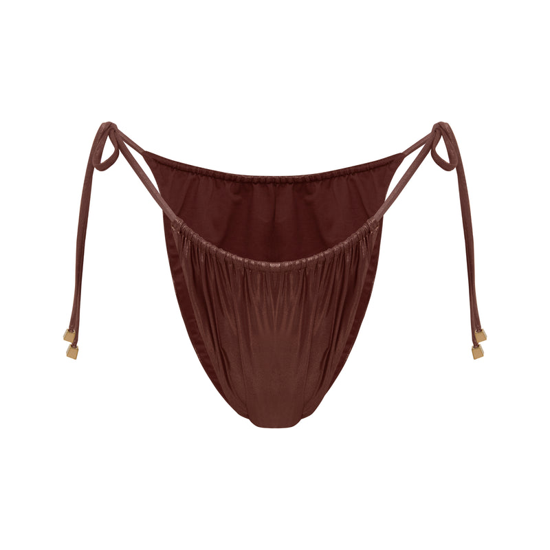Ruched bikini bottoms in colour metallic brown