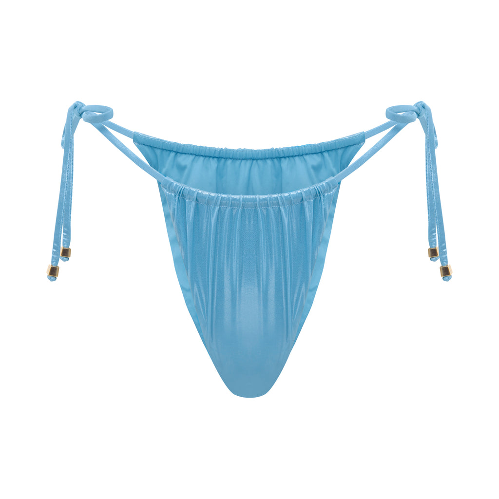 Ruched bikini bottoms in colour metallic blue