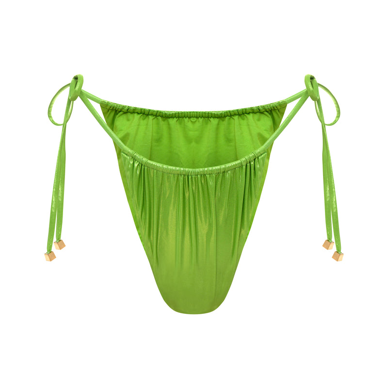 Ruched bikini bottoms in colour metallic green