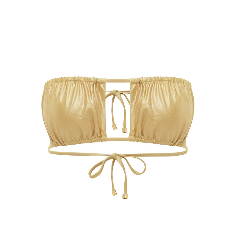 Ruched bikini top in color metallic gold